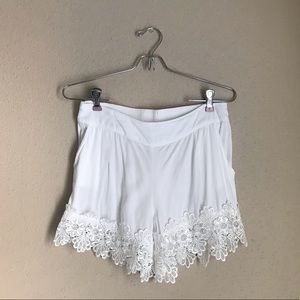 White Lace Trim Shorts